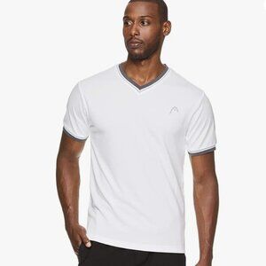 HEAD Men's Mesh V Neck Gym Tennis & Workout T-Shirt Short Sleeve White Medium